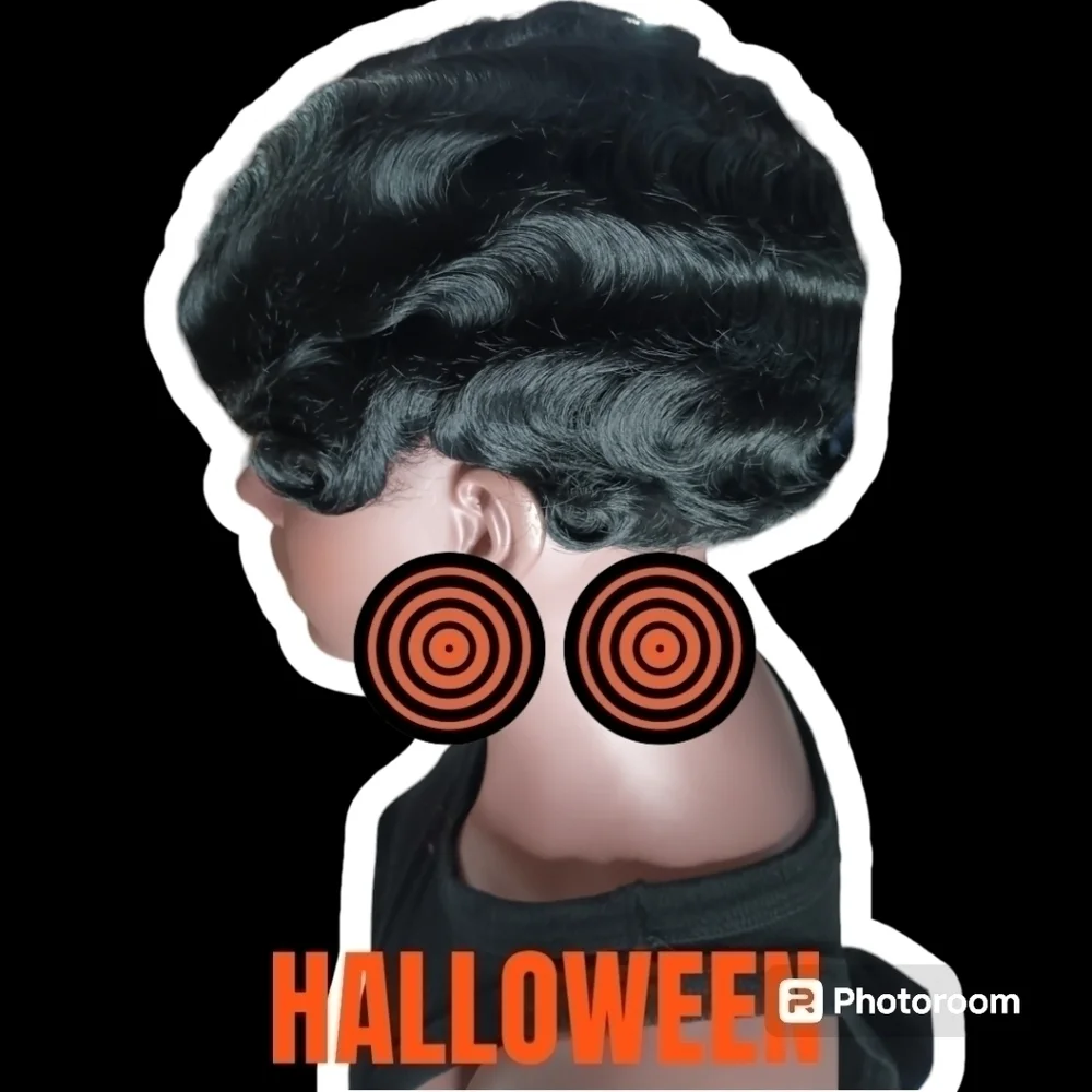Black Short Finger Wave Synthetic Wig Halloween Cosplay